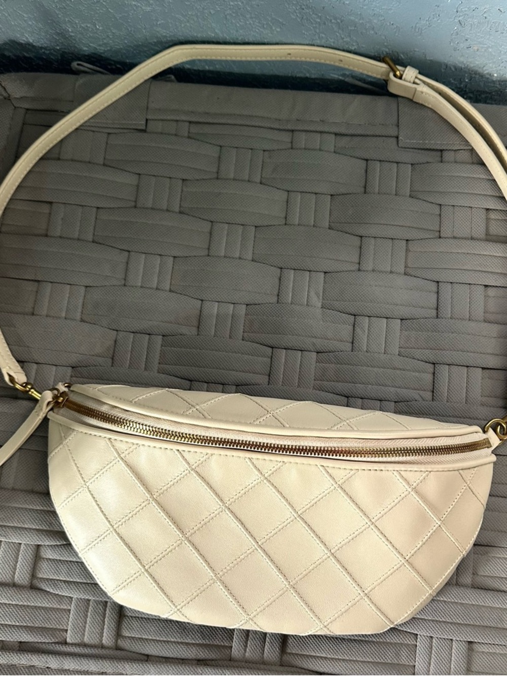 Quince Cream Quilted Leather Crossbody Belt Bag